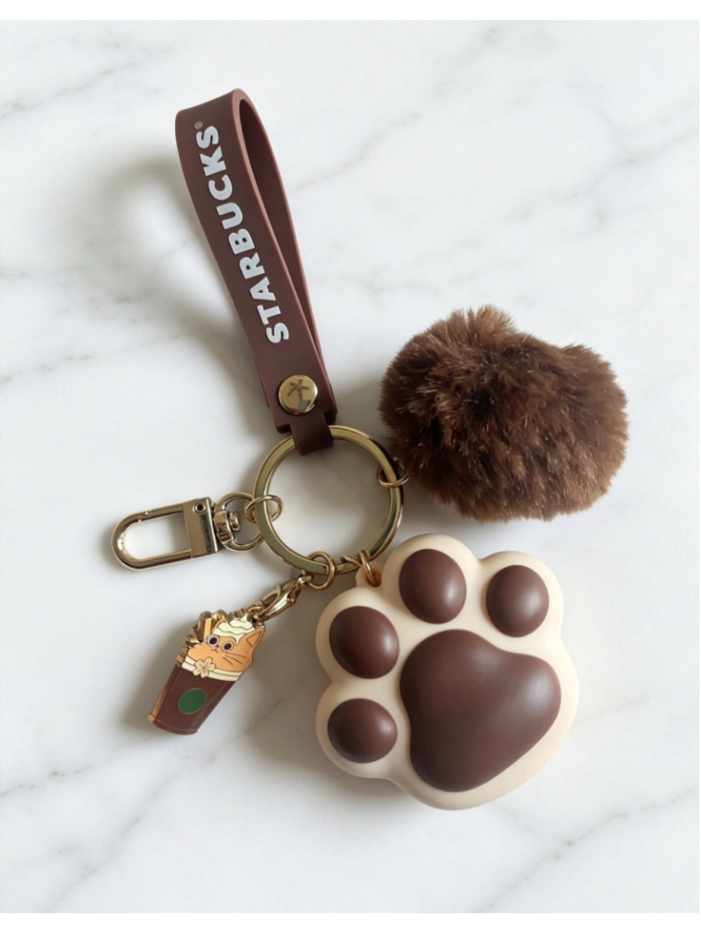 Starbucks Shanghai Exclusive Bag Charm Keychain Puppy Coffee Cup Brown Charm Set